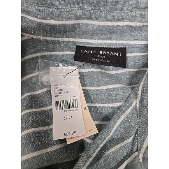 Lane Bryant Button Up Long Sleeve Shirt Striped Linen Cotton Green Women’s 22/24 - Picture 5 of 10